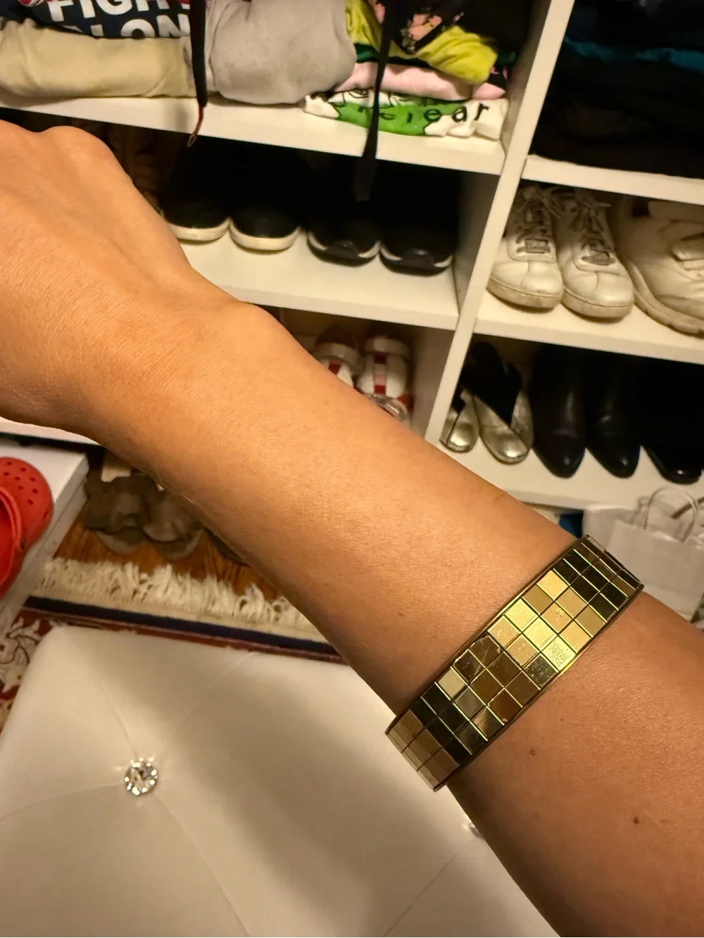 Gold Tone Bangle Bracelet With Gold Tone Squares
